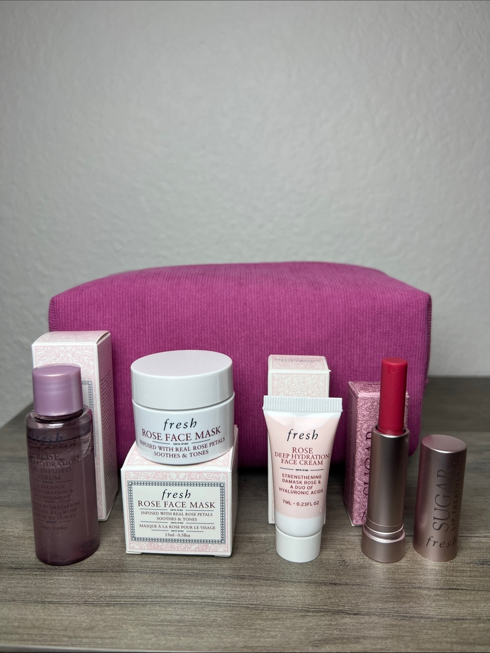 Fresh Rose Serum, Face Cream, Mask & Sugar Lip Treatment Bundle